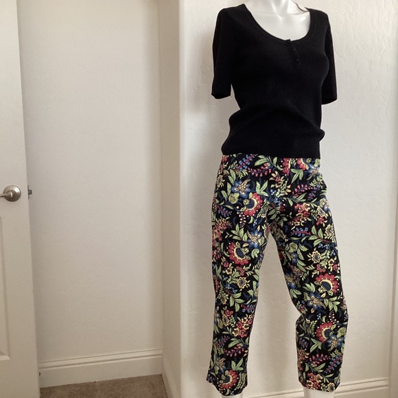 Appleseed's Pants - Appleseed’s, 8p, floral on black background, stretch, straight leg pants